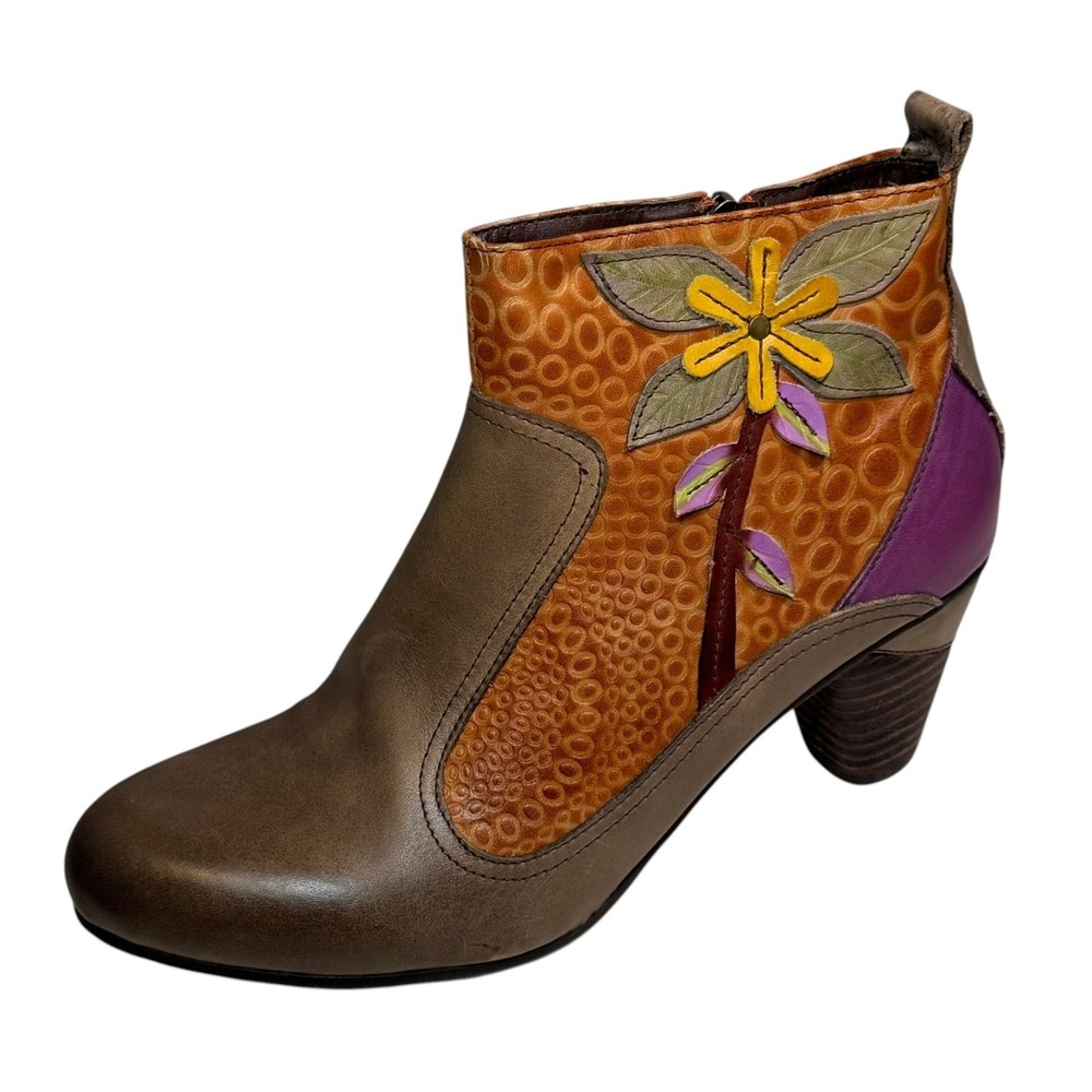L'Artiste‎ by Spring Step Dramatic Floral Ankle Boots Mixed Leather EU 41 US 10
